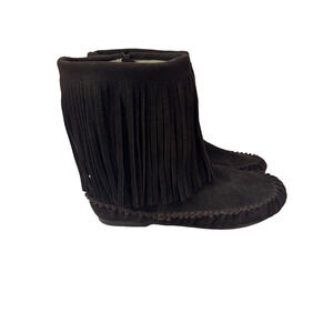 Gap Women's Brown Suede Fringe Moccasin Ankle Boots Boho Western Style Size 7